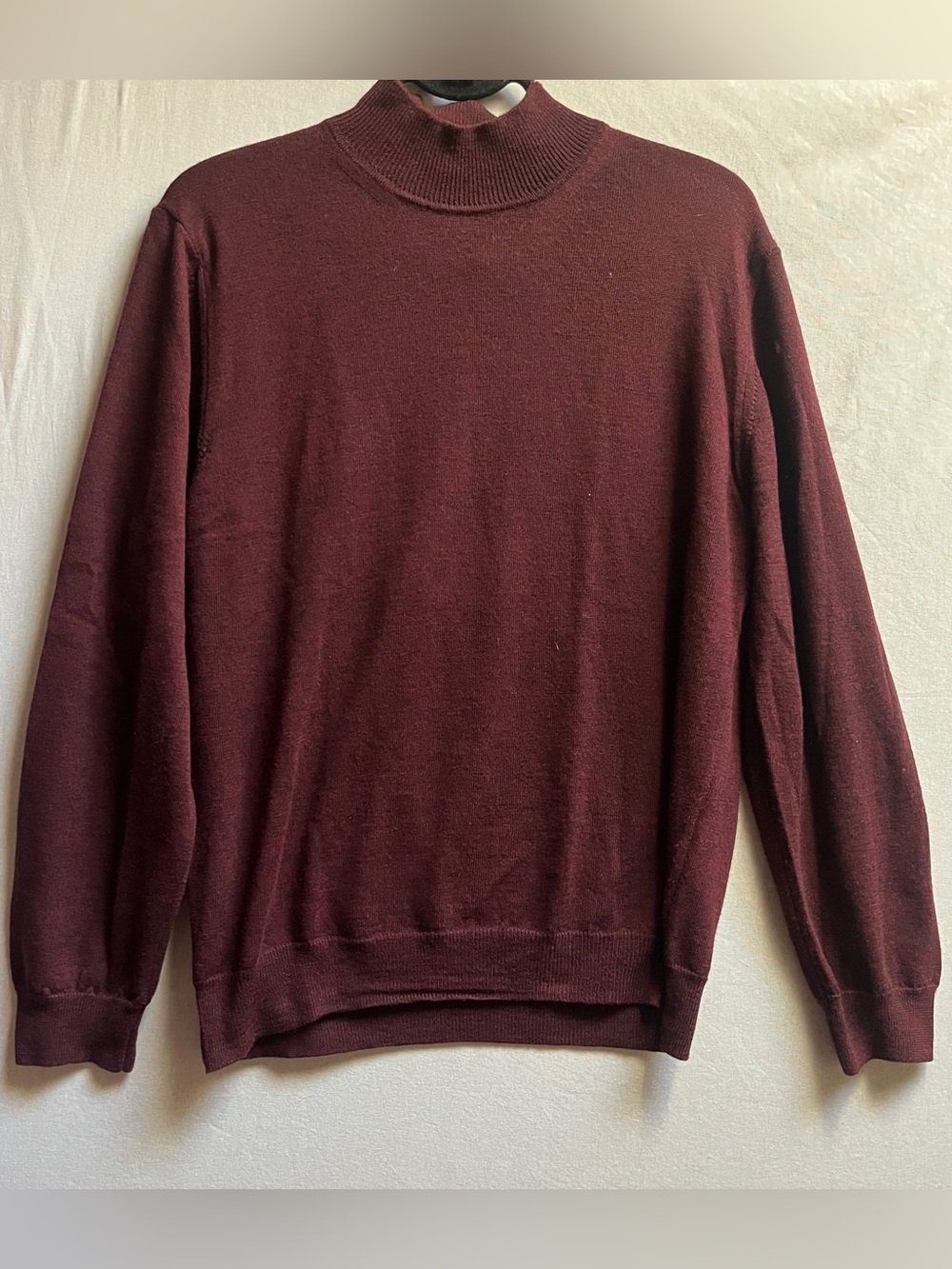 Marco Fiori Men's Burgundy Merino Wool Mock Neck Sweater Size M